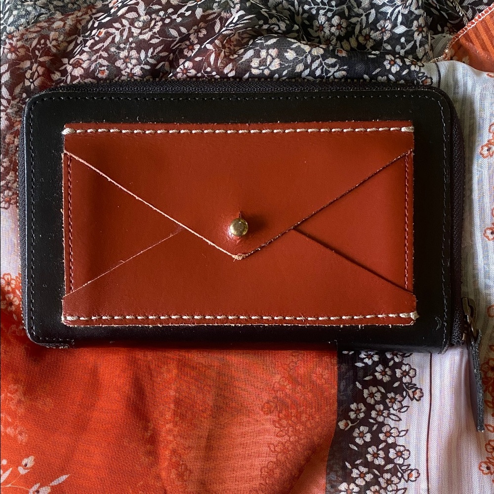 Leather Black and Brown Envelope Wallet